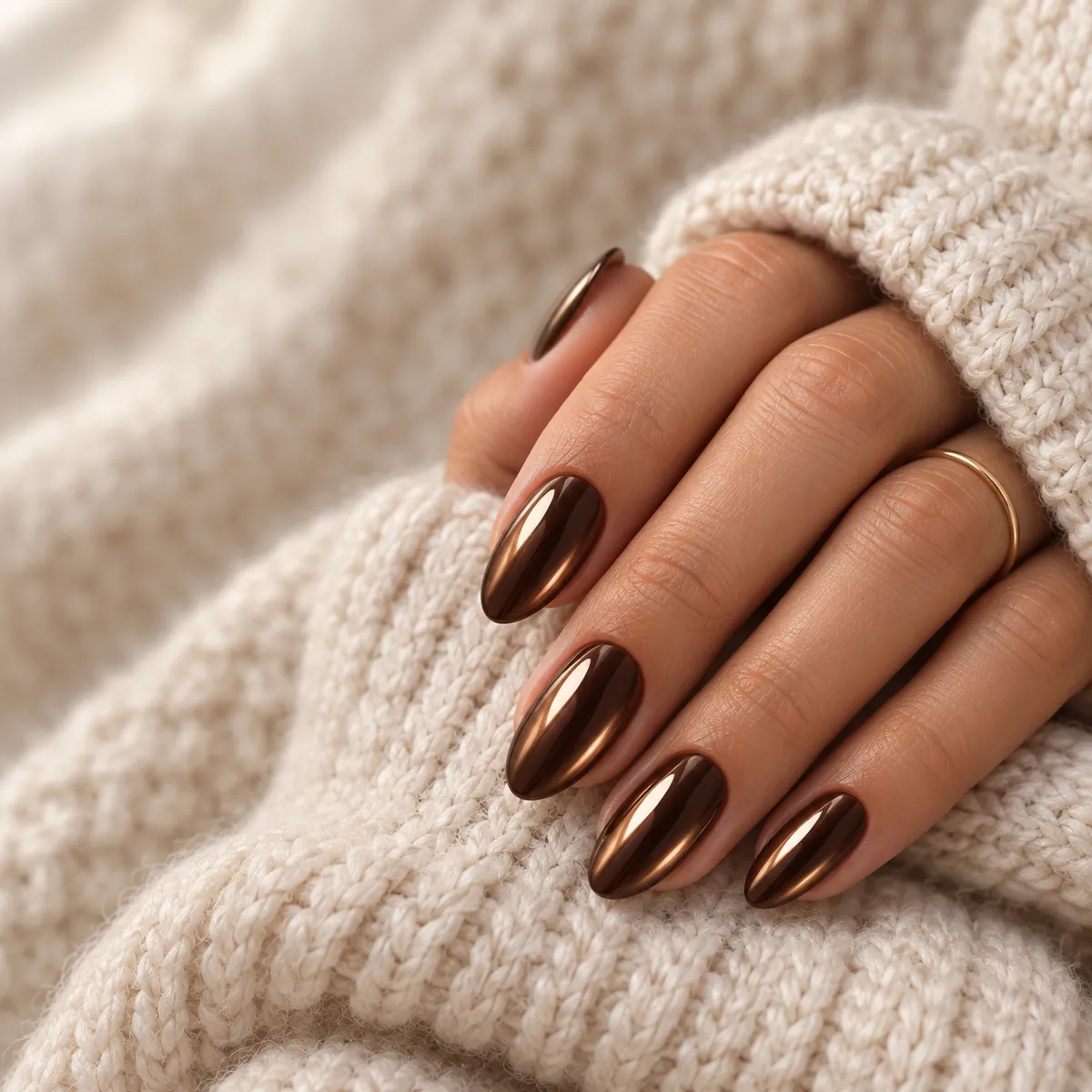 Almond Gel-X extensions with a soft chrome finish